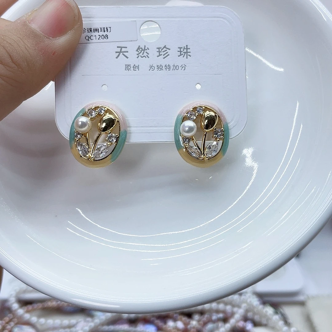 银S925镶嵌耳饰淡水珍珠