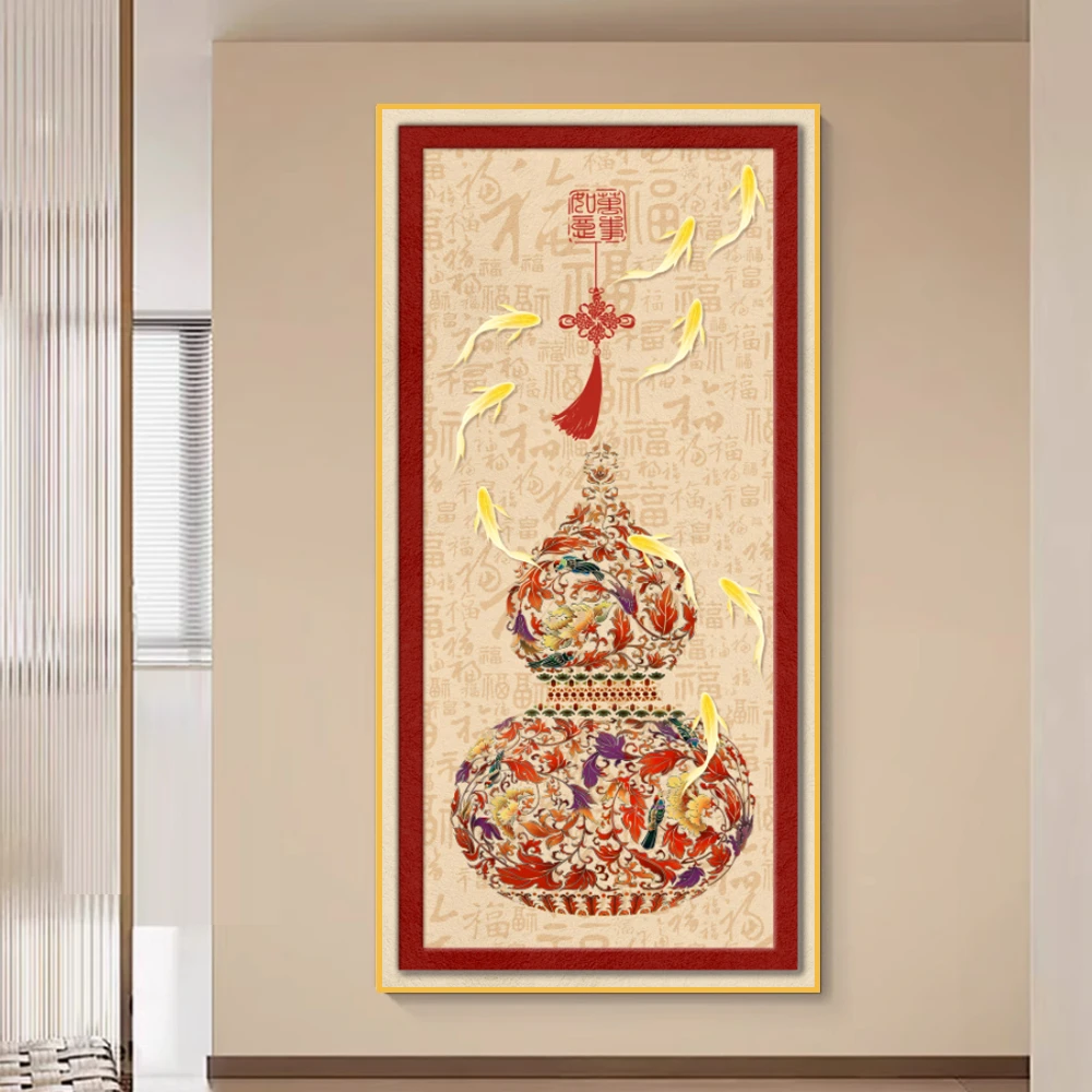 新款葫芦玄关挂画走廊过道玄关福字中式挂画高级客厅玄关装饰挂画