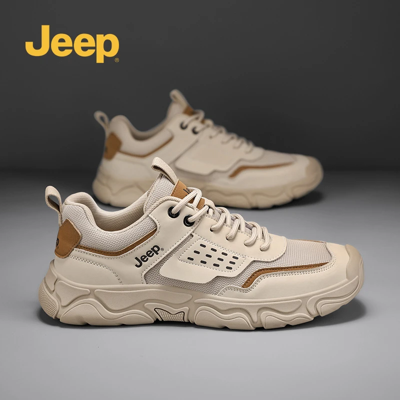Jeep男鞋网面休闲鞋2025新款时尚百搭厚底耐磨舒适透气男士运动鞋
