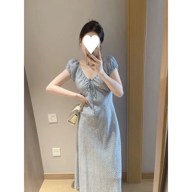 法式连衣裙女夏季新款高级感超好看桔梗风碎花仙女长裙子收腰显瘦