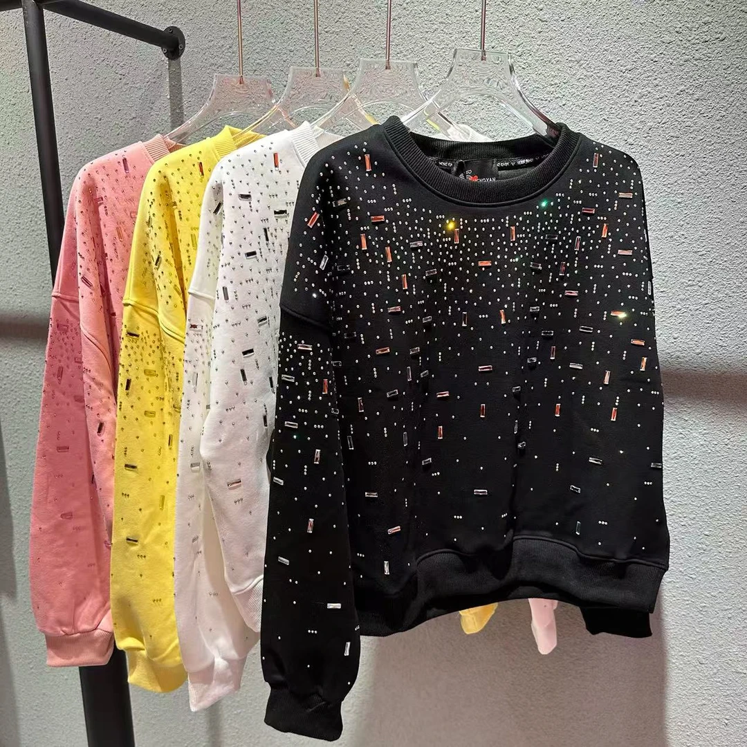 coco家时尚重工烫钻卫衣女士宽松圆领百搭休闲长袖潮流卫衣822