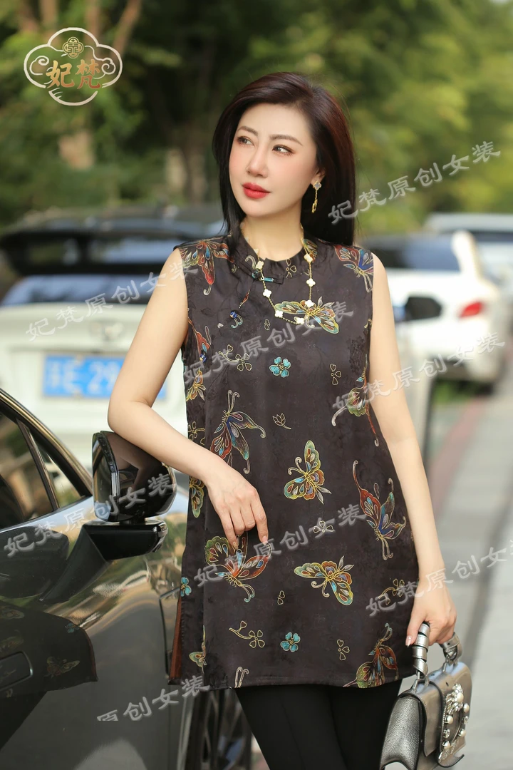 【簪花蝶】时尚黑色新中式女装爆款新款宽松百搭