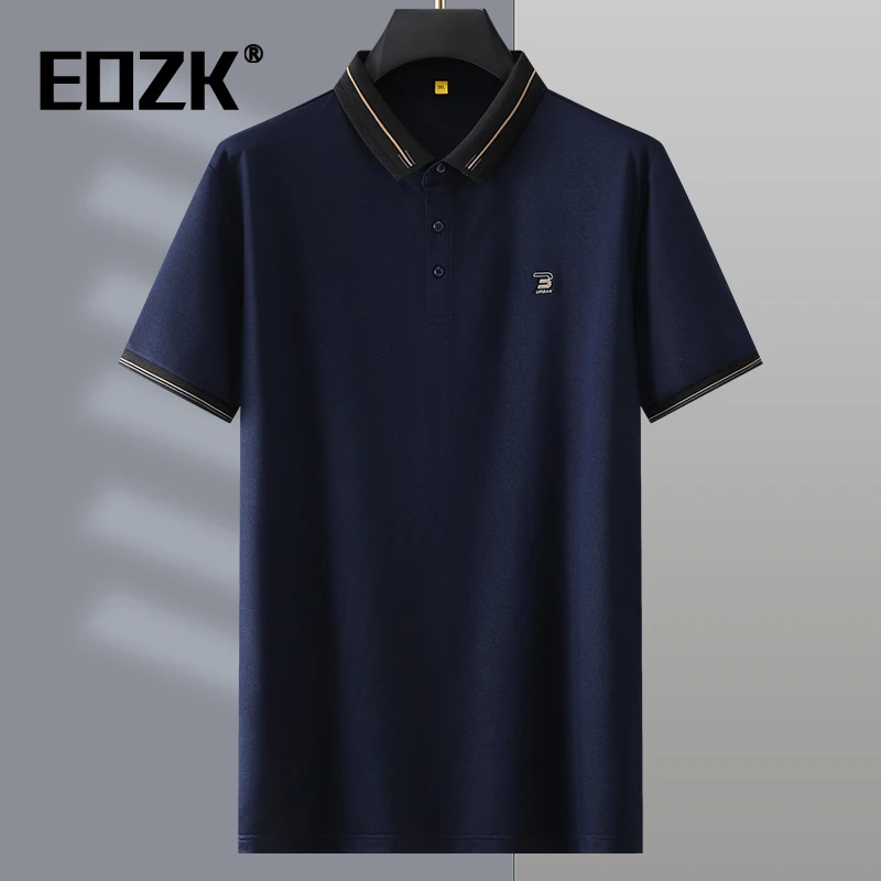 Eozk短袖t恤男宽松商务polo衫夏季冰丝半袖T加肥加大码大号薄体恤