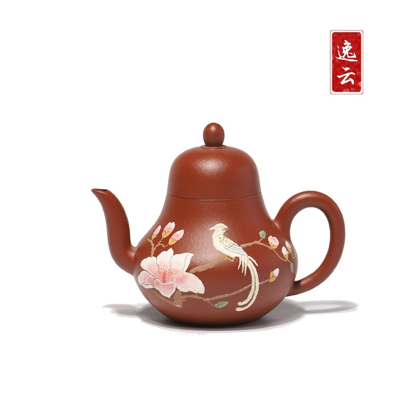 【思亭】原矿朱泥手工泥绘190cc中式功夫茶壶茶具礼品正宗宜兴紫砂