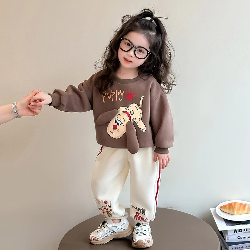 女童卫衣套装春秋2025新款儿童洋时尚气女宝宝卡通休闲秋装两件套