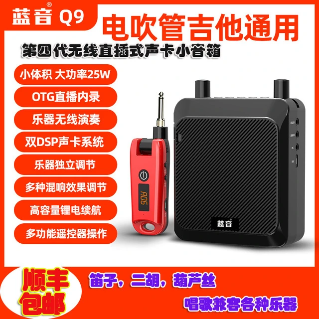 蓝音Q9电吹管直插式音箱无线便携大功率乐器声卡内录吉他音响户外
