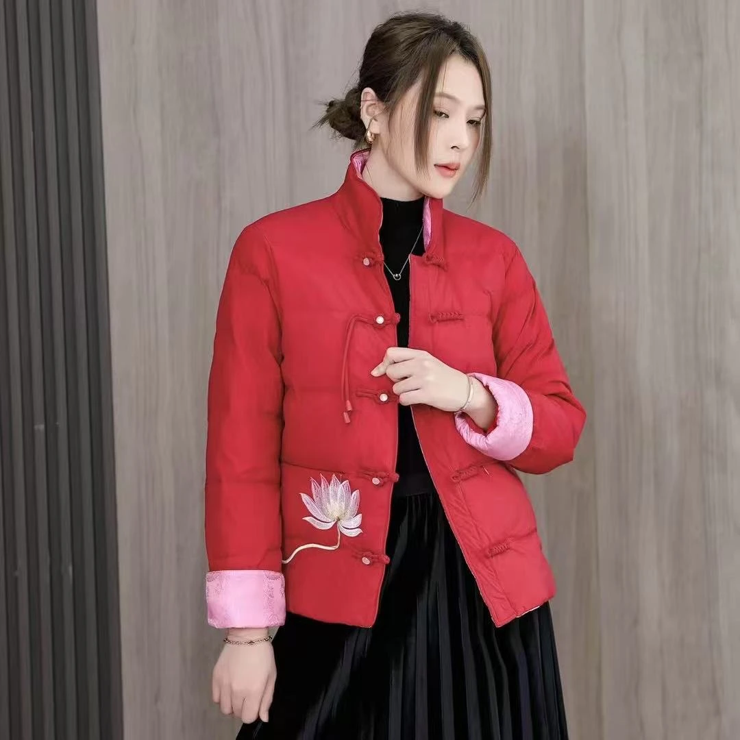 【年终清仓】步步莲花刺绣外套保暖新中式保暖羽绒服