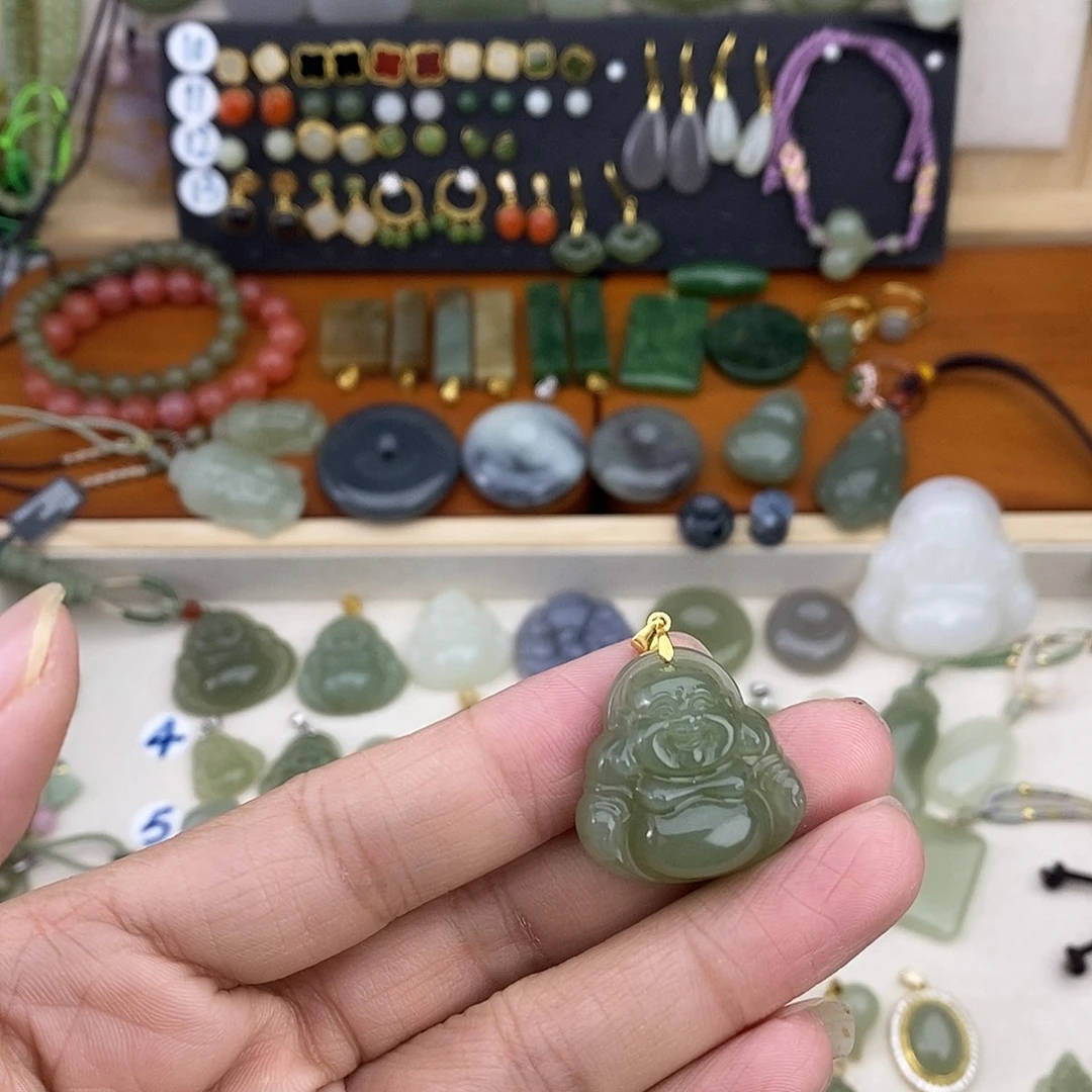 和田玉银S925镶嵌吊坠(不含链)