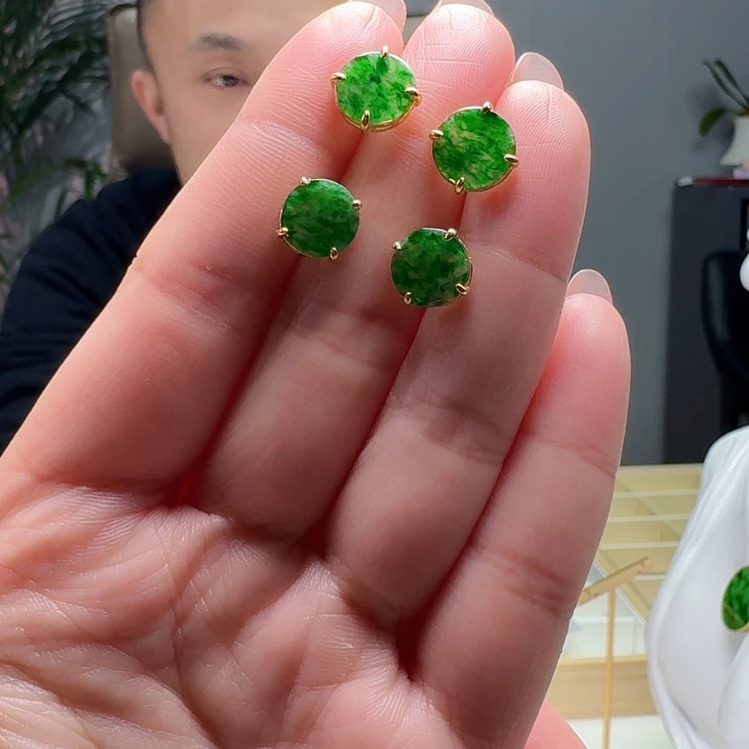 翡翠耳饰银S925镶嵌多样性发货其一