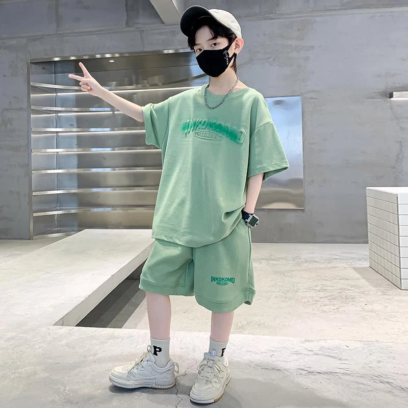 男童短袖套装夏季2025新款儿童夏装运动衣服棉大男孩两件套宽松