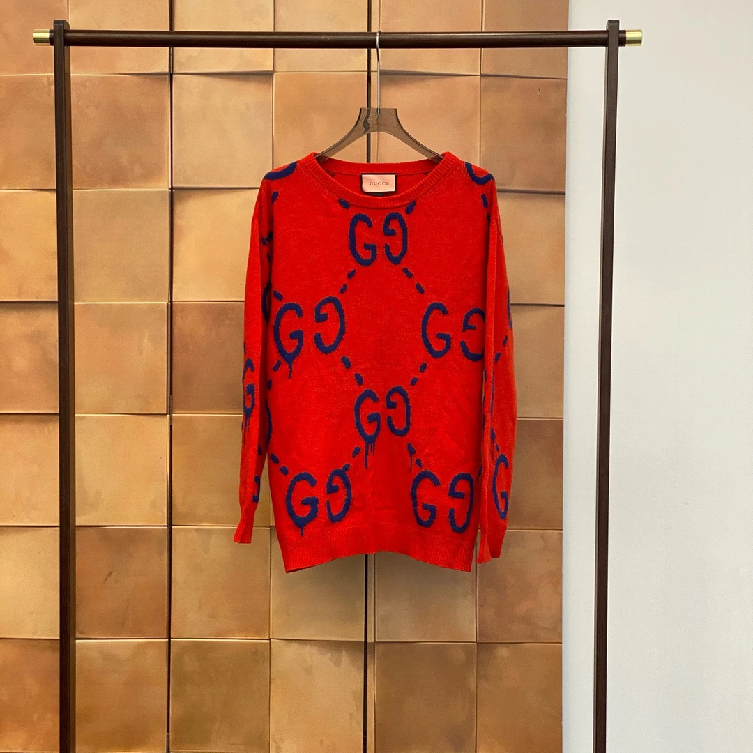 99新 GUCCI/古驰 Gucci 爆款红色大老花满印毛衣/m码/99新/30580