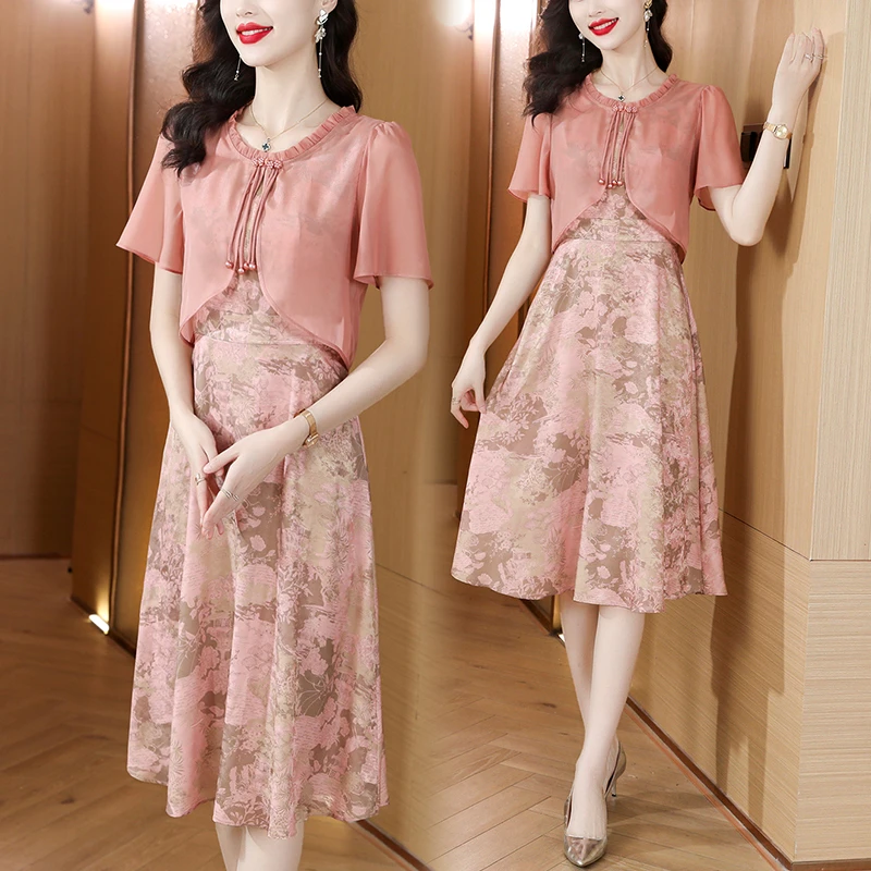 实拍新中式改良版旗袍连衣裙2025新款女装夏季国风假两件套裙子
