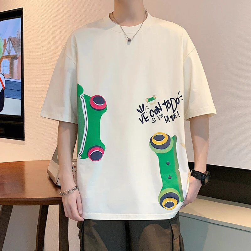 夏季青少年新款圆领短袖半袖T恤潮流初高中学生港风潮男宽松印花T