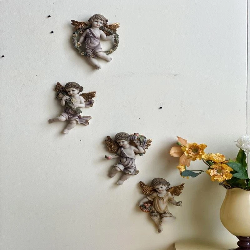 可爱女孩墙面装饰壁挂复古手工彩绘做旧天使挂饰创意家居拍摄道具