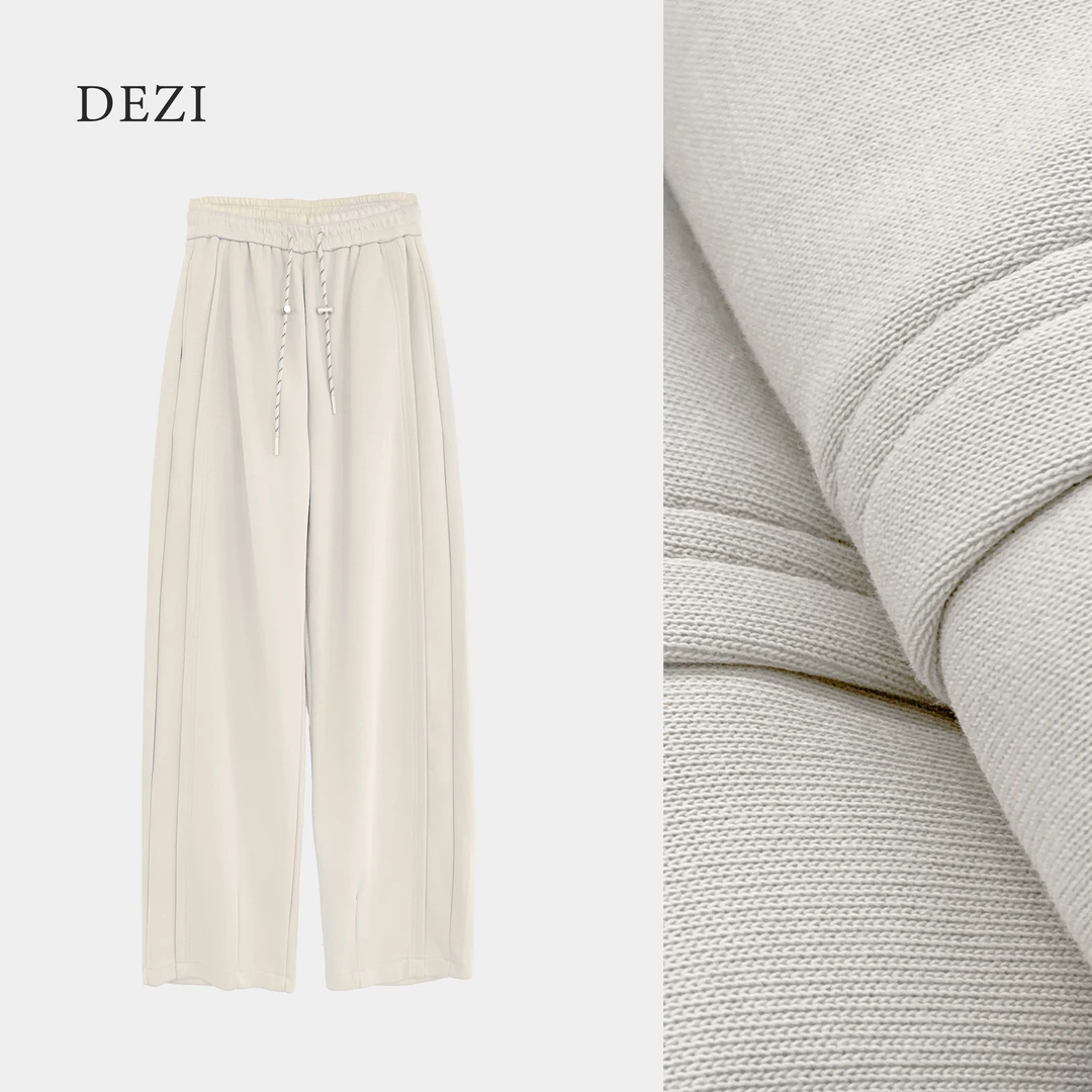 DEZI素颜神裤重磅加厚拼接腰抽绳时尚显瘦休闲弯刀裤LS通勤女装