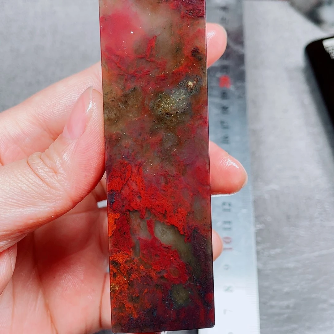 桂林鸡血玉素章镇尺3.0左右9