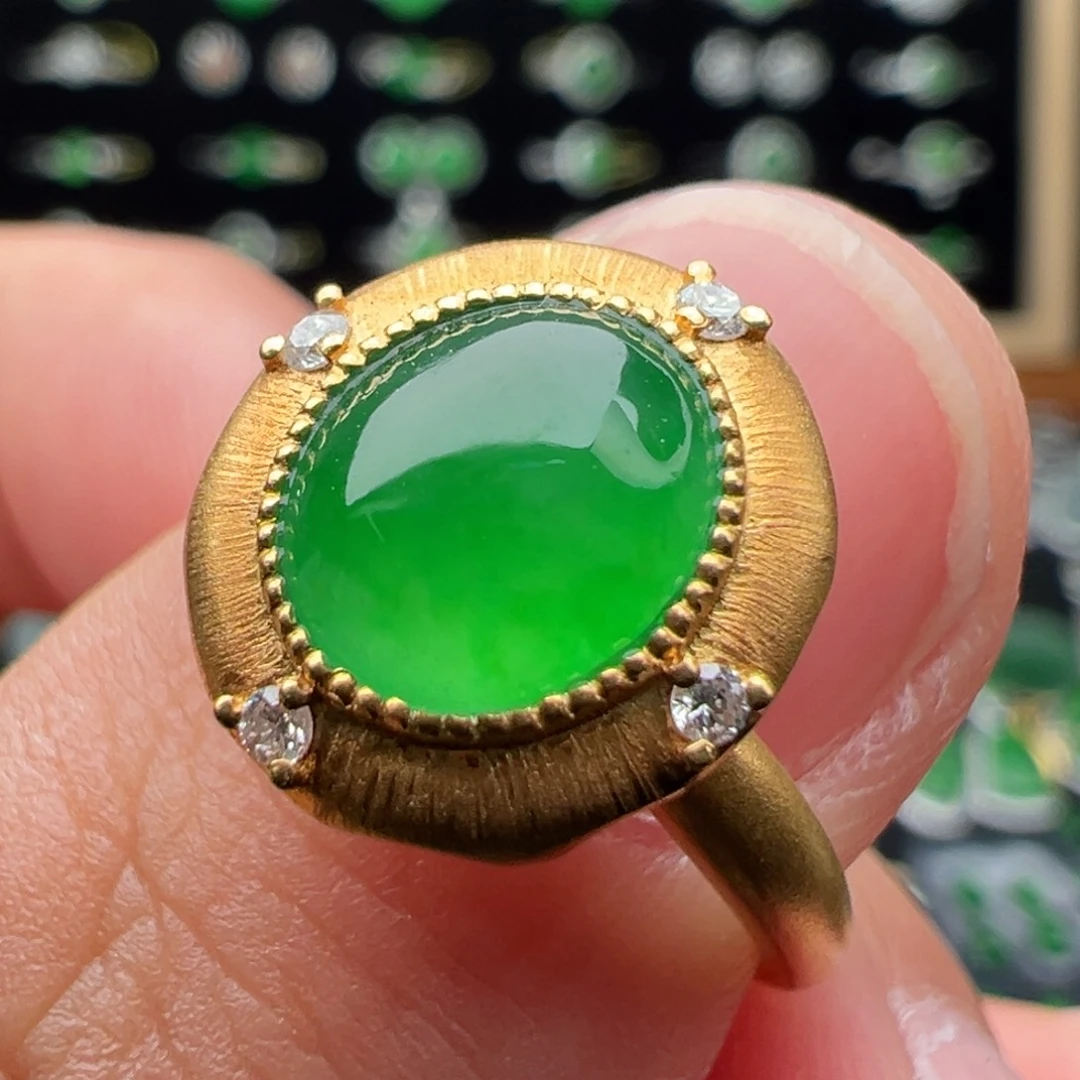 翡翠18K金镶嵌戒指多用款蛋面8.3