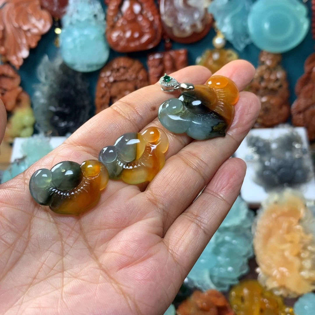 蛇纹石玉耳坠挂坠套装未镶嵌焱**熹