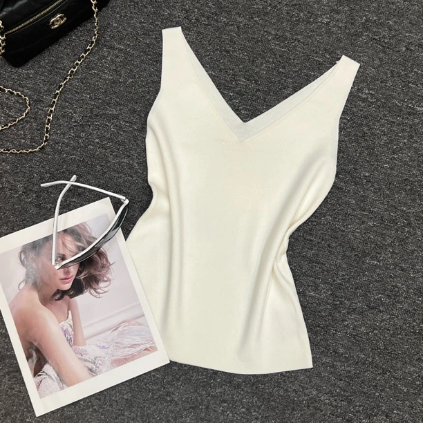 冰丝V领显瘦背心前后两穿