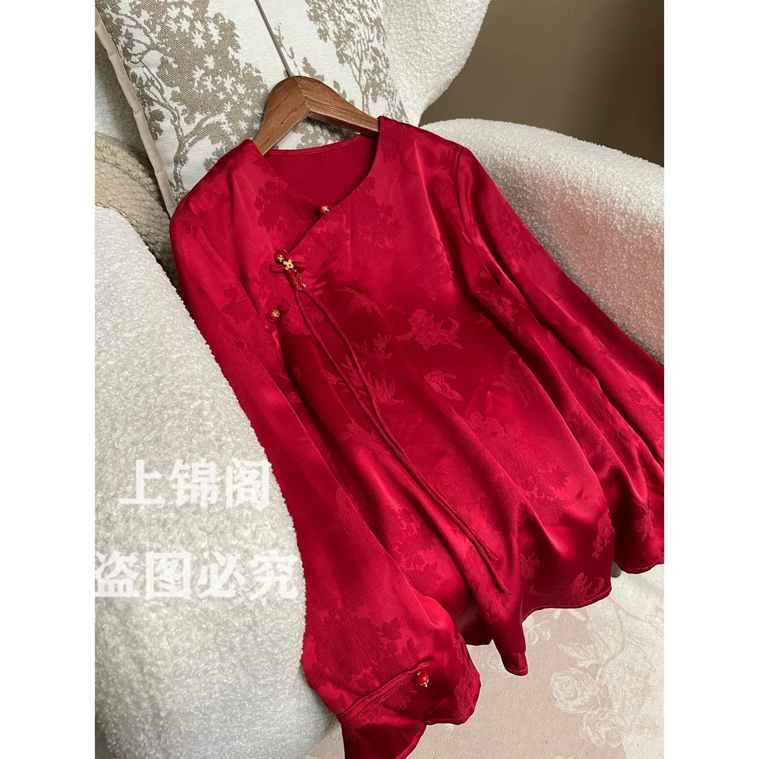 818新中式斜襟盘扣流苏中国风气质时尚休闲提花重工长袖