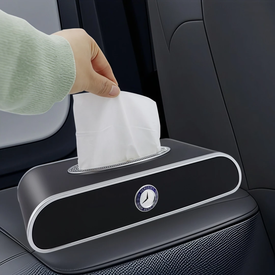 奔驰车用抽纸盒C级E级AMG迈巴赫S级GLC300创意汽车用品车载纸巾盒