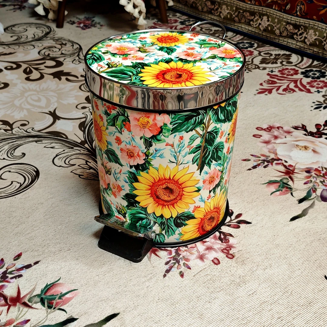 向日花开大容量居家加厚带盖脚踏垃圾桶