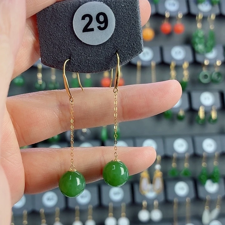 和田玉18K金镶嵌耳饰