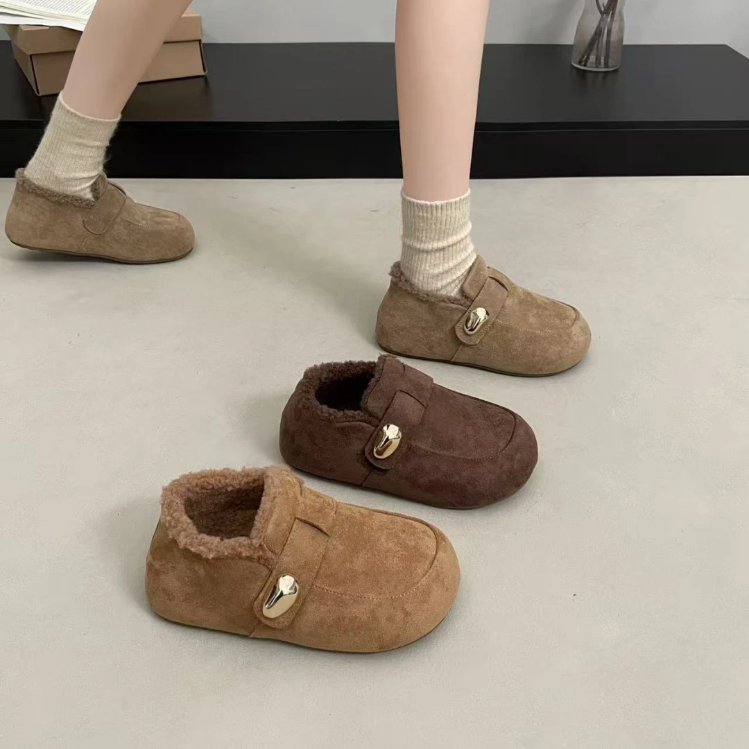 2025冬季新品加绒保暖丑萌大头勃肯鞋时尚平底舒适女鞋MNM58319