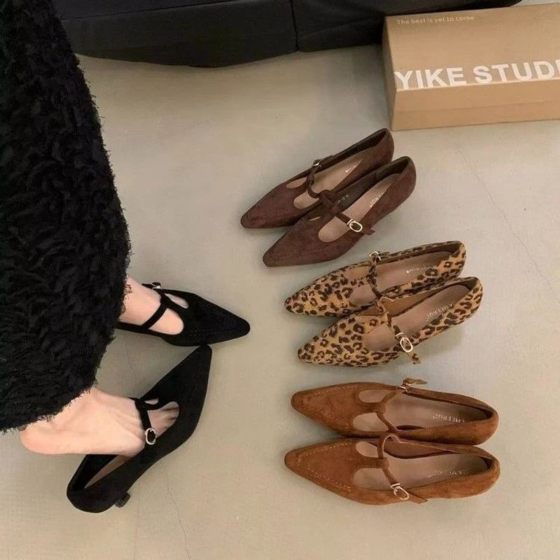 法式气质通勤尖头高跟鞋子2024春秋复古绒面晚晚风仙女玛丽珍单鞋