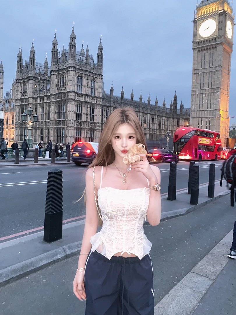 【珀斯的夏】夏季新款设计感纯欲蝴蝶结复古吊带背心配休闲裤两件套