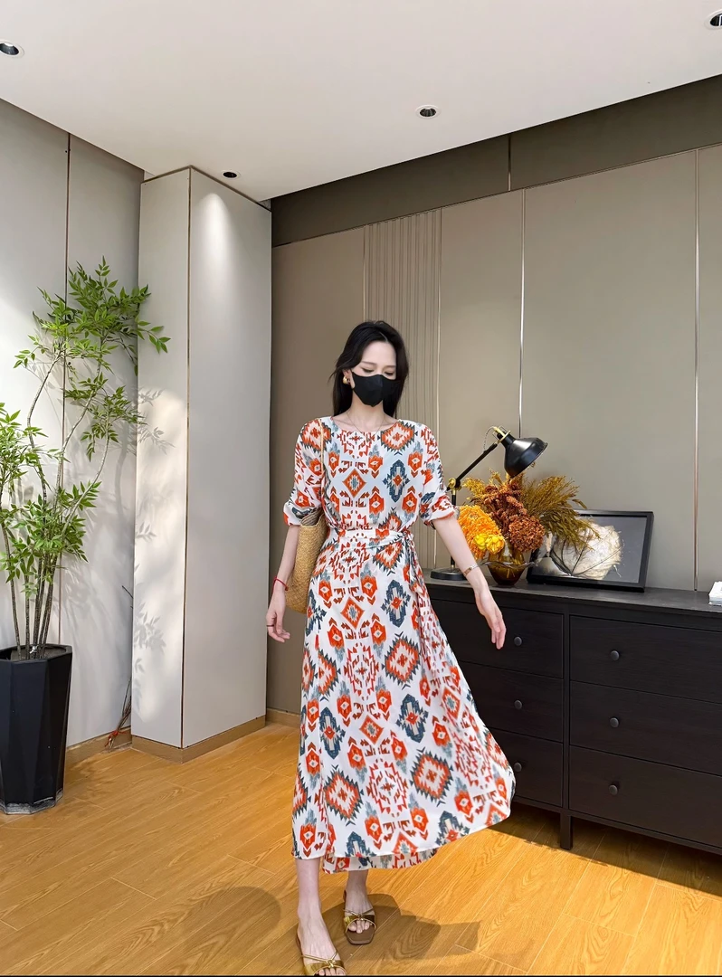 【687波西米亚色】夏季新款气质高级显瘦时尚优雅度假风裹裙连衣裙