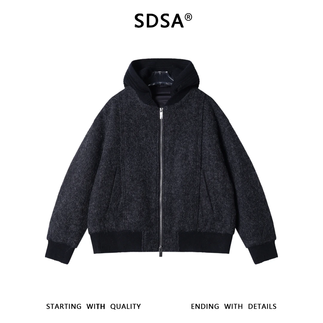 SDSA男士秋冬新款痞帅男装韩版连帽羽绒服外套拼接针织百搭时尚