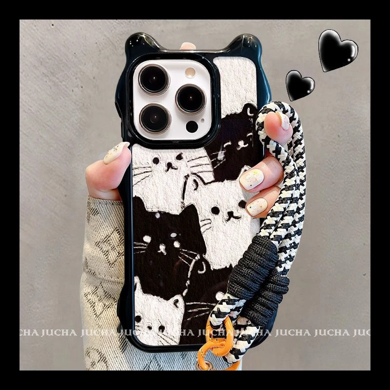 黑白猫咪适用苹果16pro手机壳网红款华为mate70全包OPPOVIVO小米