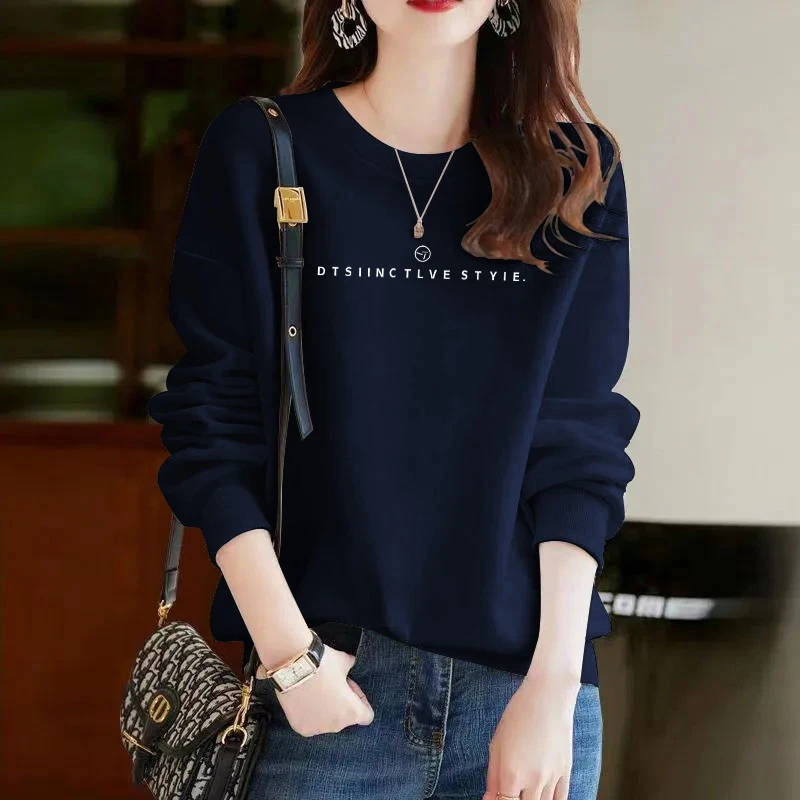 圆领套头打底衫加绒加厚卫衣女2025秋冬新款宽松韩版外套春秋薄款