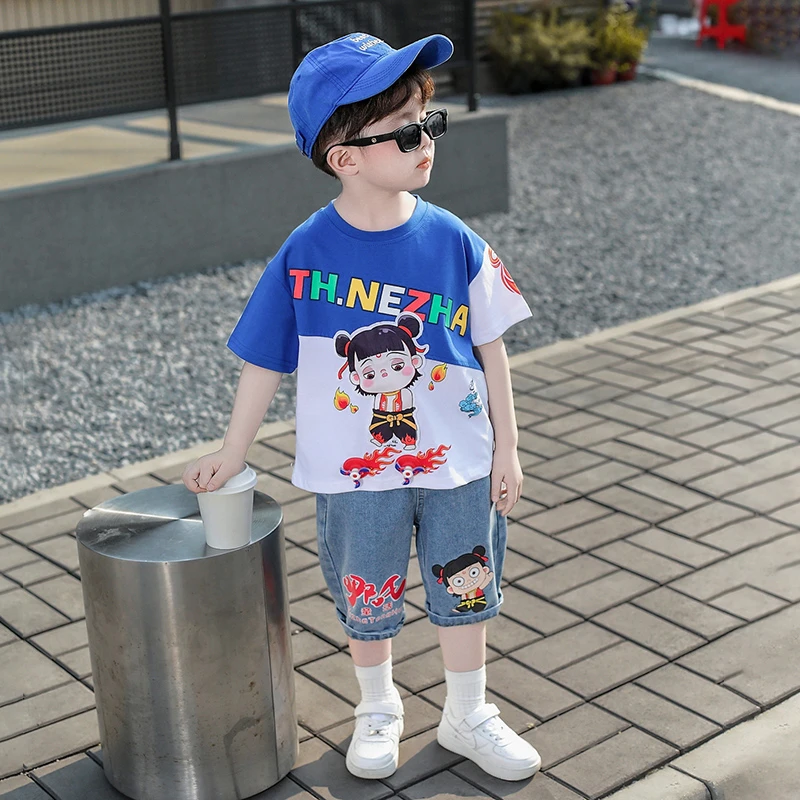 哪吒衣服男童夏季套装2025新款洋气儿童夏装风火轮短袖男宝宝服装