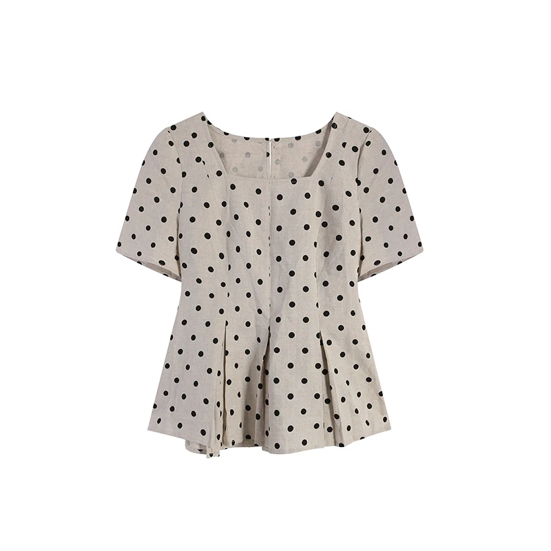 静静-米色波点上衣显瘦ZL108015夏季方领夏装泡泡袖圆点洋气百搭