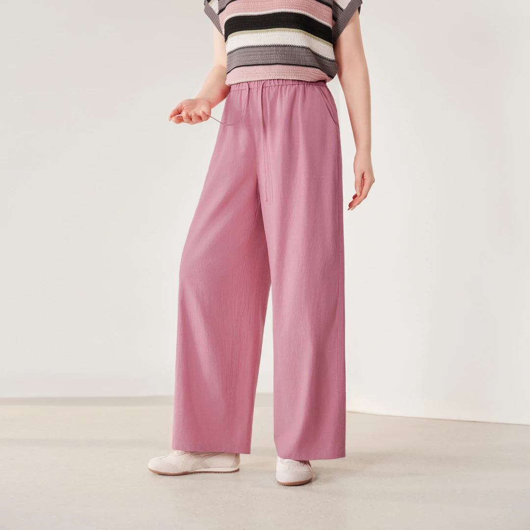 【凉感人棉显瘦阔腿裤】MsShe大码女装夏抽绳松紧腰阔腿裤Q2507044