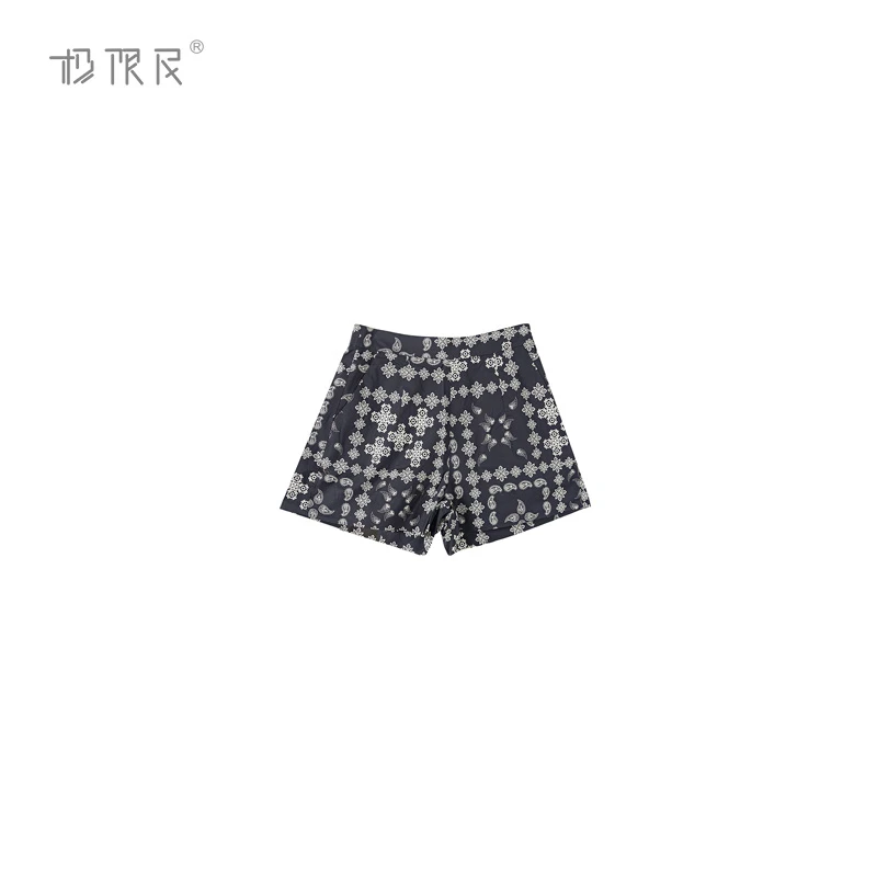 极限民《凤灵》夏季中式欧若风薄款花朵印花短裤F5119A0104