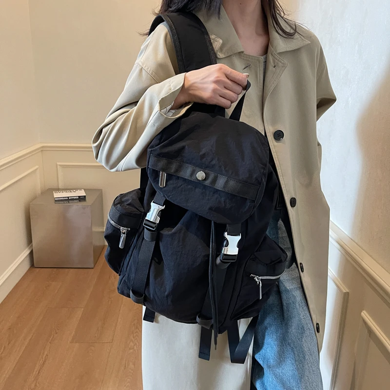 森系校园日系简约ins女大学生慵懒风大容量尼龙布书包休闲双肩包
