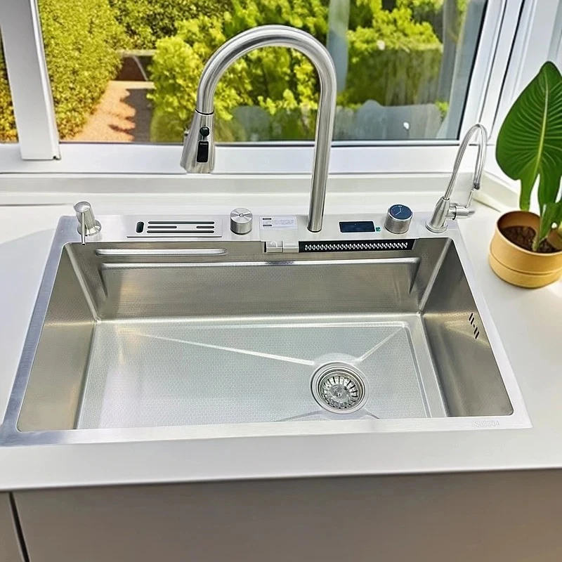 大单槽飞雨数显智能带刀架款不锈钢水槽