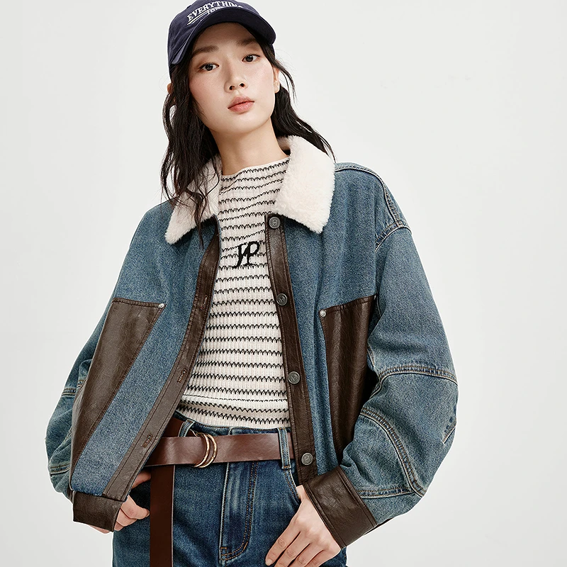 HPLY荷比俪冬潮流三色碰撞羊羔绒感翻领90鹅绒羽绒服HRF43560081