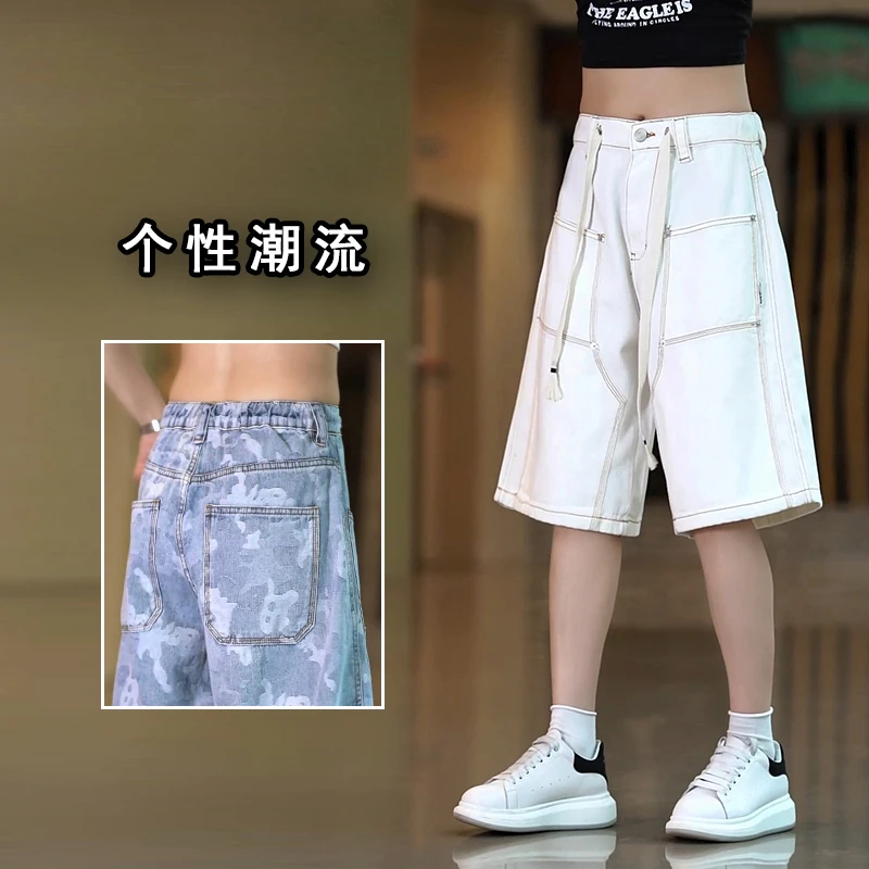 夏季薄款工装牛仔短裤男款潮牌时尚宽松休闲裤美式高街韩版五分裤