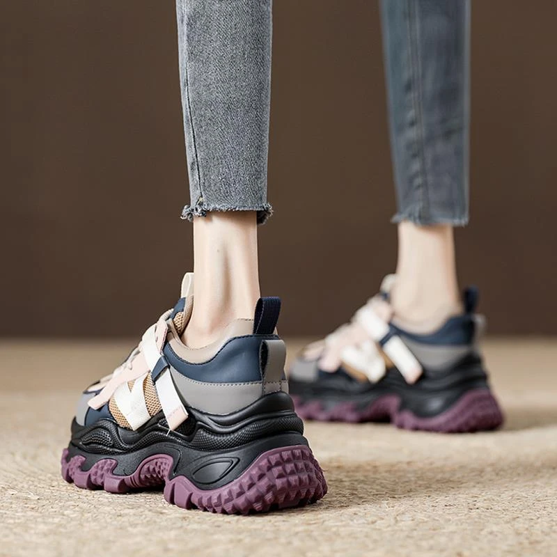 流行老爹鞋女厚底增高松糕小白鞋2025春季新款网面透气运动休闲鞋