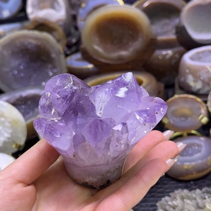 珠宝半成品未镶嵌水晶紫晶手捧花