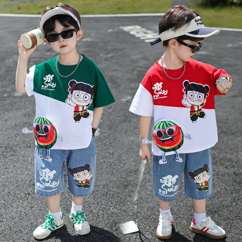 哪吒儿童衣服2025新款男童夏装套装网红宝宝薄款夏季潮酷痞帅男孩