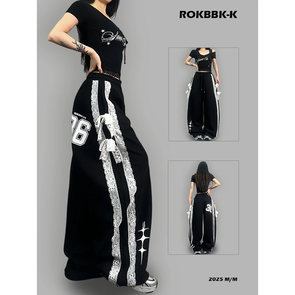ROKBBK-K/布韩街舞潮牌宽松蕾丝休闲嘻哈爵士舞长裤运动裤女