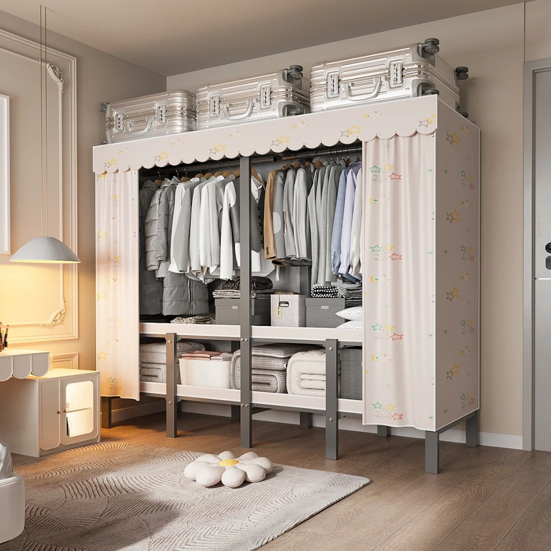 衣柜卧室家用免安装衣柜出租房专用简易折叠金属衣柜布衣橱