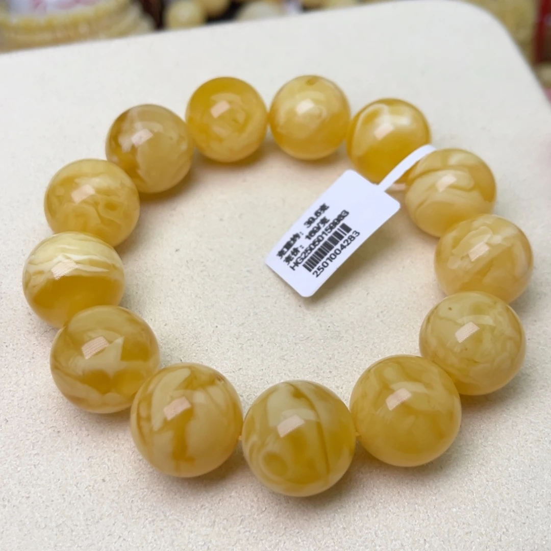 手链蜜蜡未镶嵌17大加圆珠浓白蜡溶洞妖花