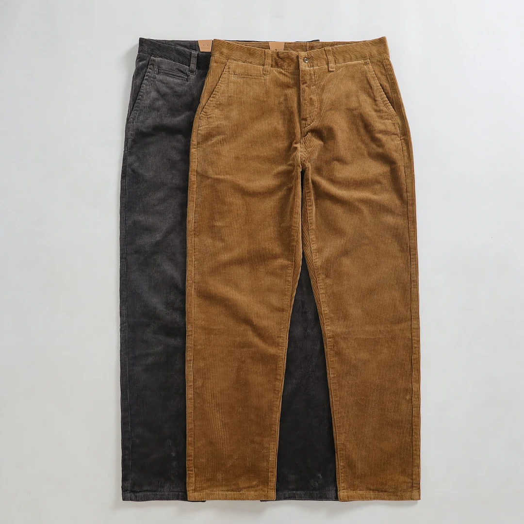 重磅美式秋冬复古条绒灯芯绒长裤男士水洗宽松小直筒微弹力休闲裤