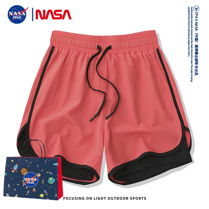 NASA联名假两件运动三分裤防走光男女情侣跑步短裤户外健身裤